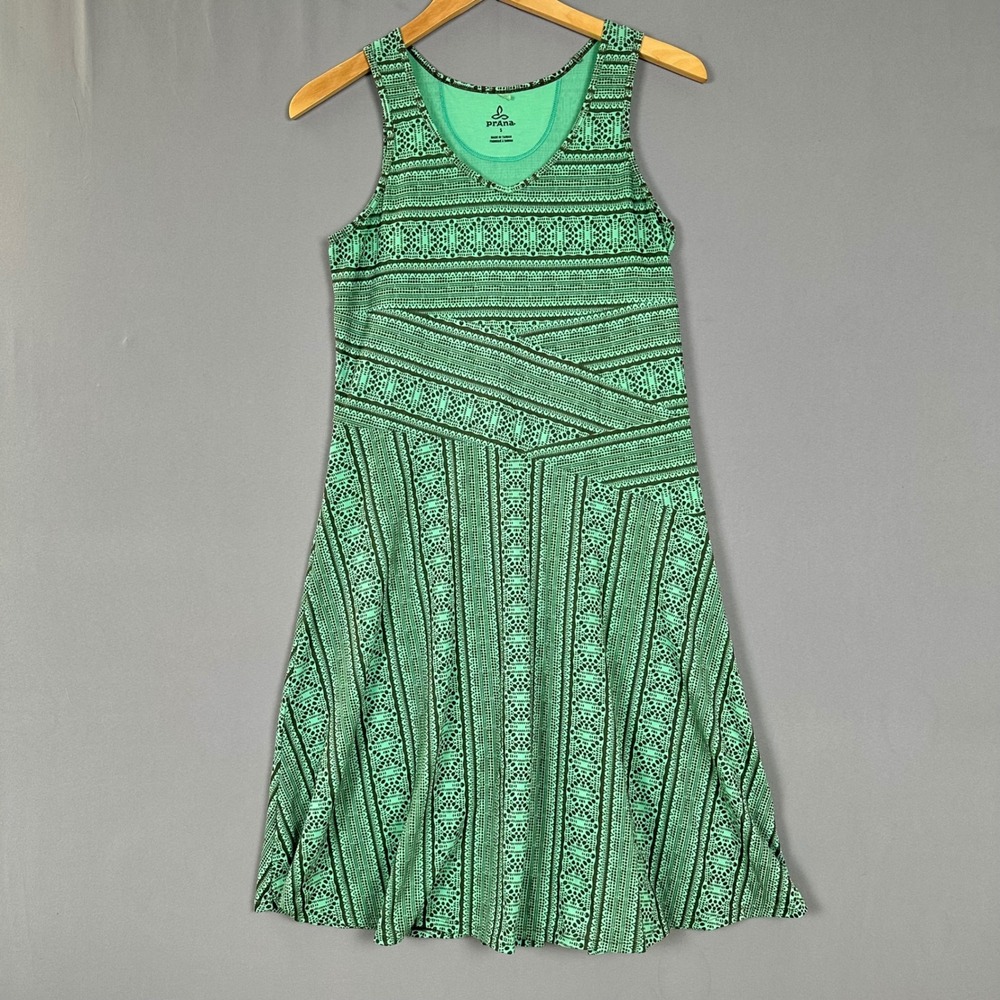 Prana Amelie Dress Green Geometric Print Sleeveless A-Line Womens Size Small‎